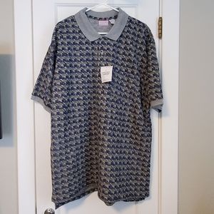 NWT Vintage BUGLE BOY Polo Golf Plaid Checkered Geometric shirt XXLT blue green
